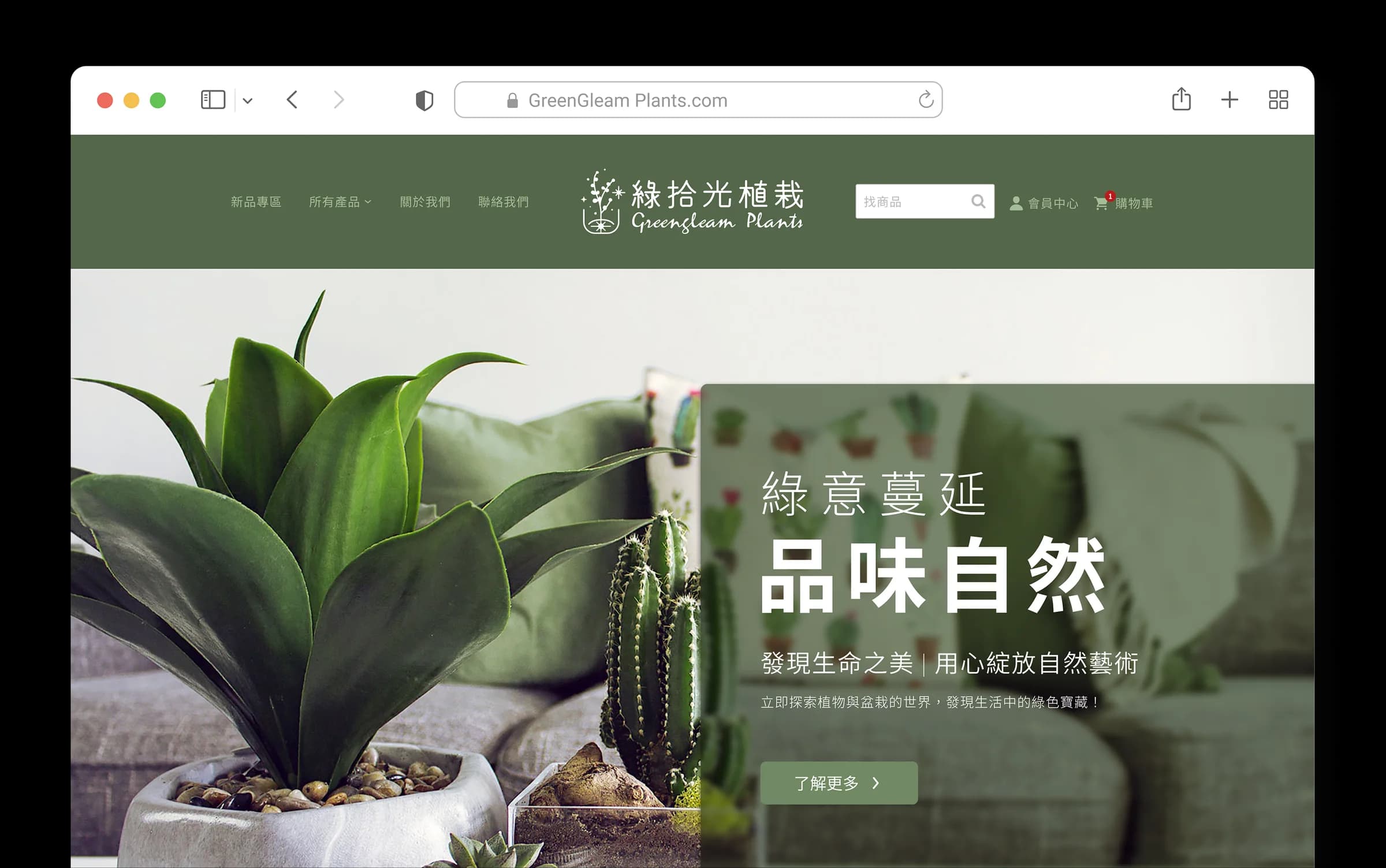 GreenGleam Plants homepage hero brand entry design decision showcase